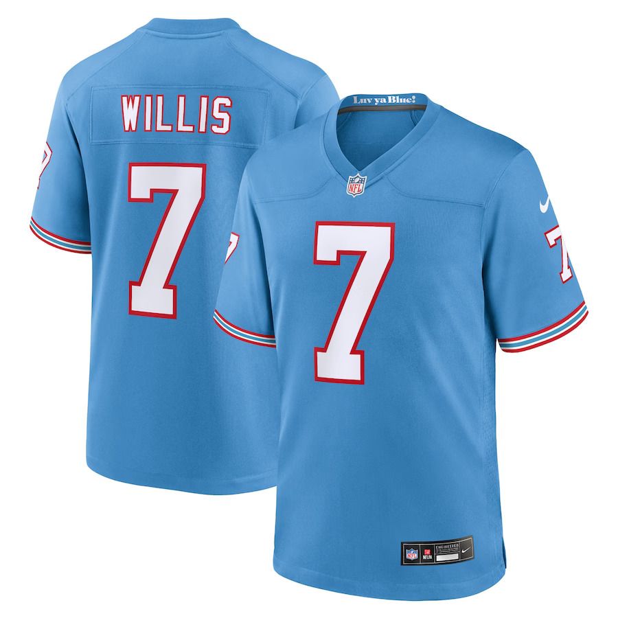 Men Tennessee Titans #7 Malik Willis Nike Light Blue Oilers Throwback Alternate Game Player NFL Jersey